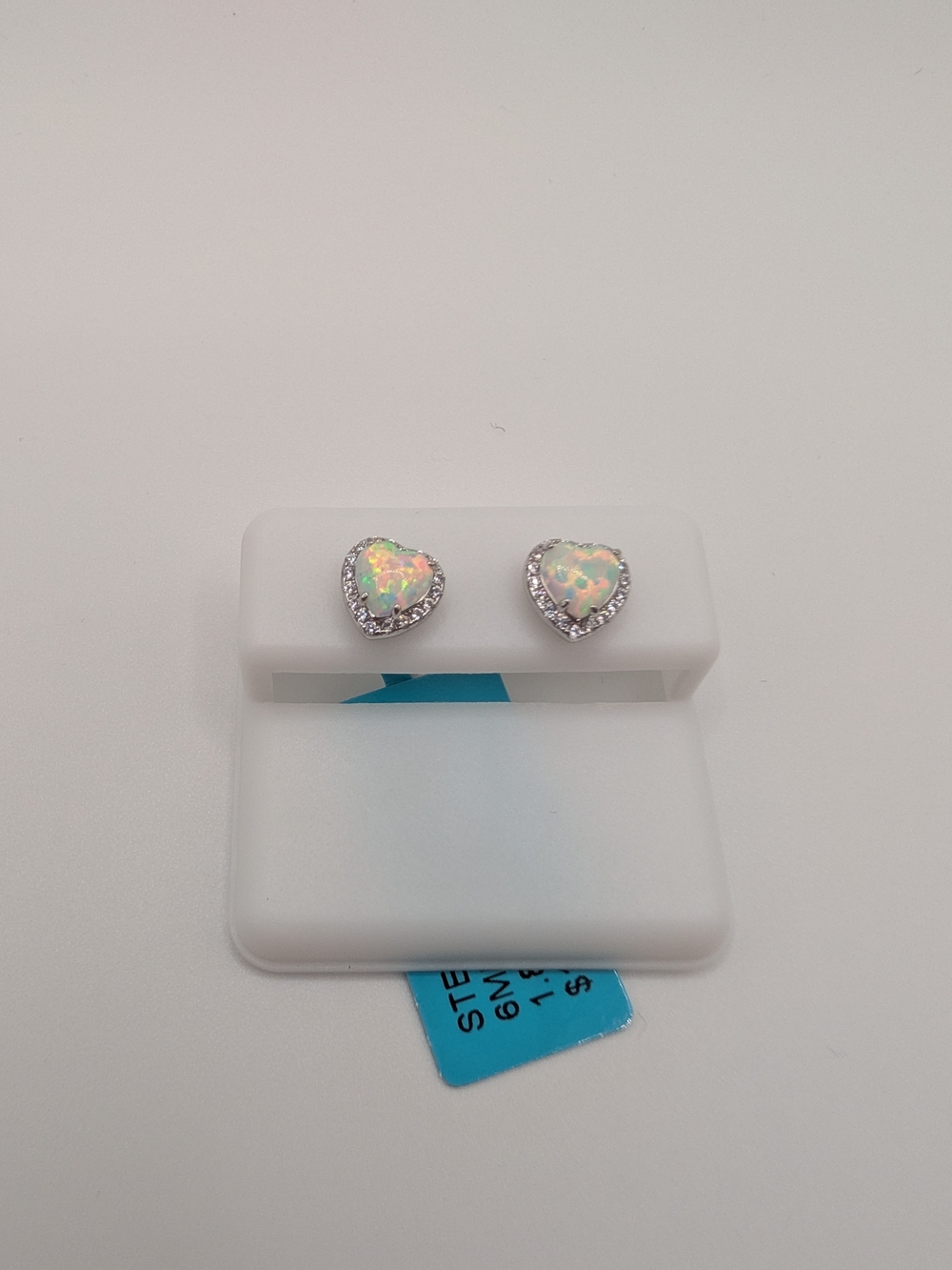 NWT Sterling Silver 6mm Heart White Opal Halo Stud Earrings 1.82 CTTW